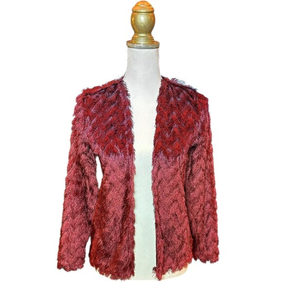 H&M Divided Diamond Chevron Eyelash Fringe Open Sweater Jacket - Burgundy - XS - Picture 1 of 6